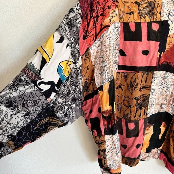 Ashro Top Ethnic Patchwork 3/4 Bat Sleeve Shirt Dbl Cloth Rayon Cotton - Picture 5 of 10